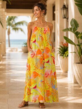 C&C California Tropical Floral Maxi Dress Size M